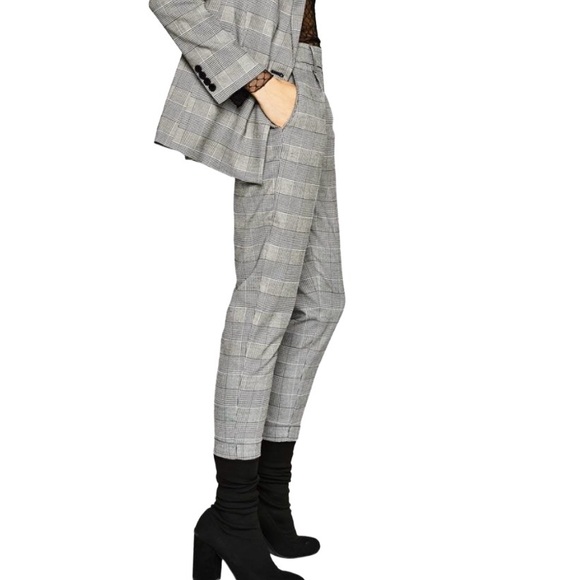 Bershka Gray Houndstooth Plaid Trouser Pants – Size Small – Tailored Suit Pants - Picture 2 of 12